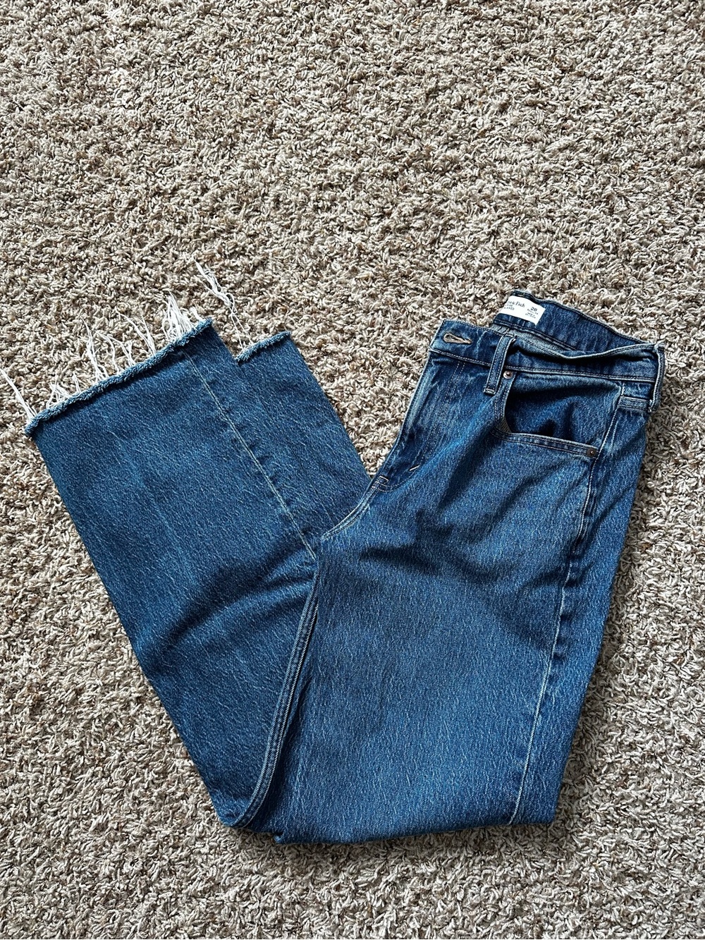 Abercrombie & Fitch Straight-Leg Blue Jeans with Frayed Hem
